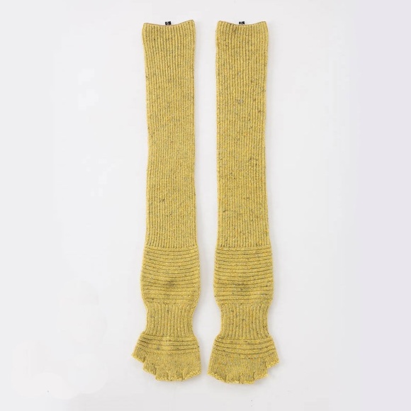 Wool Blend Confetti Ribbed Open Toe/Heel Yoga Leg Warmers Socks -BITTER YELLOW - Picture 3 of 6